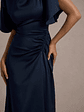 Audley | Navy Satin High-Neck Flutter-Sleeve Maxi Dress - thumbnail 7