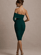 Bijou | Bottle Green Asymmetric Bardot Mesh Ruched Midi Dress - thumbnail 2