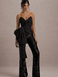 Bianco | Black Sequin Strapless Flared-Leg Jumpsuit With Drape - thumbnail 6