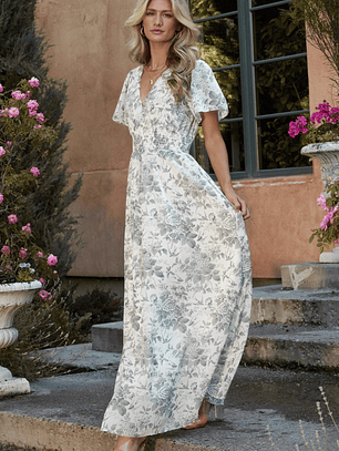 Birdie Maxi Dress | White + Sage Floral