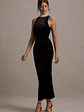 Audrine | Black Velvet Embellished High-Neck Maxi Dress - thumbnail 5