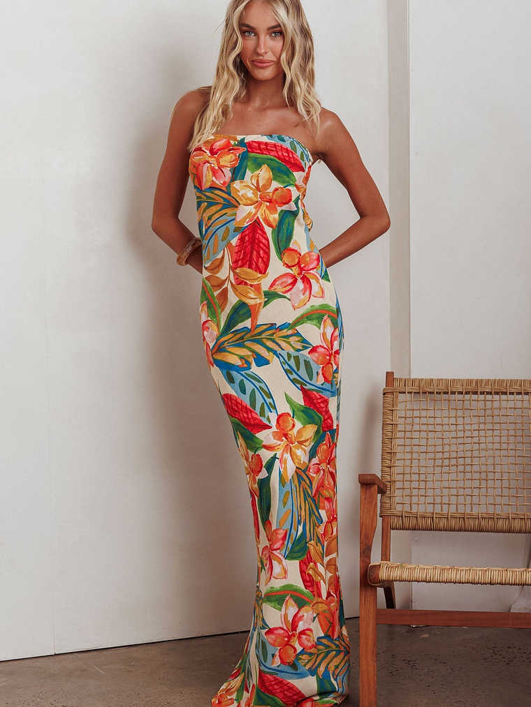 Bird Of Paradise Tied Cowl Back Maxi Dress Botanical 5
