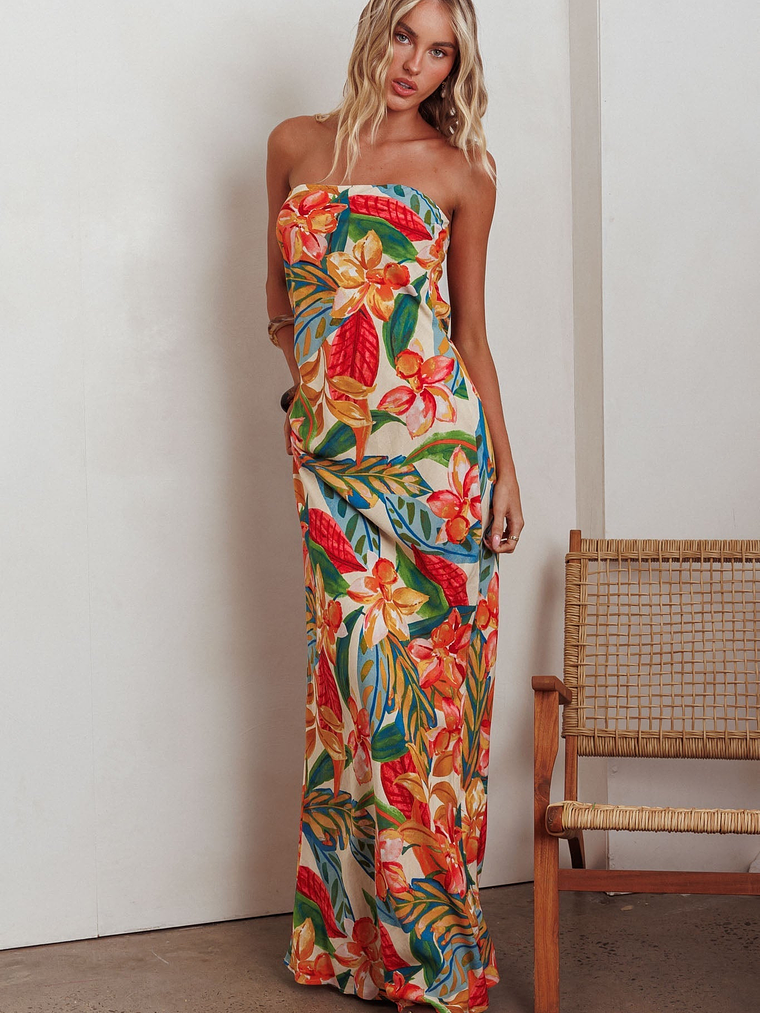 Bird Of Paradise Tied Cowl Back Maxi Dress Botanical 6