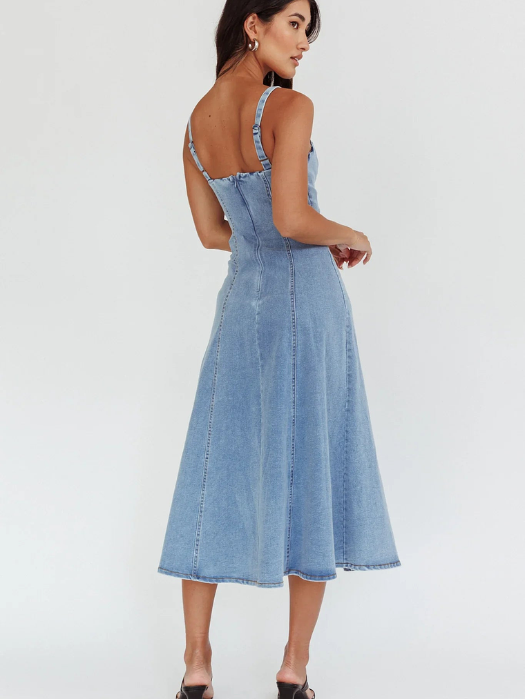 Catch My Drift A-Line Midi Dress Denim Blue 2
