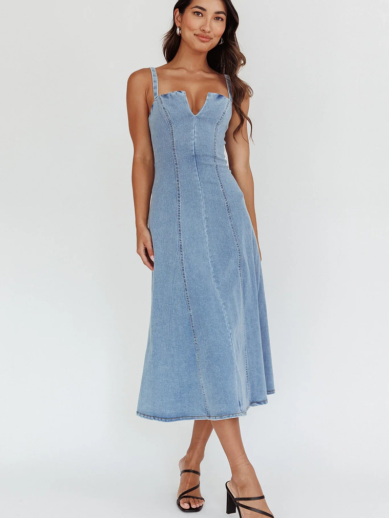 Catch My Drift A-Line Midi Dress Denim Blue 5