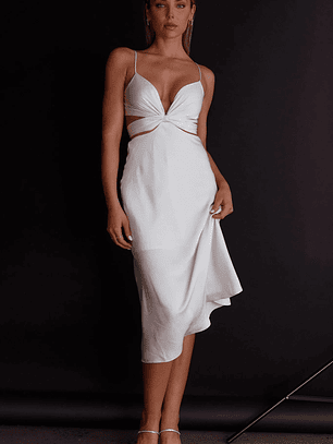 Dance With Me Crossover Bust Midi Dress Ivory