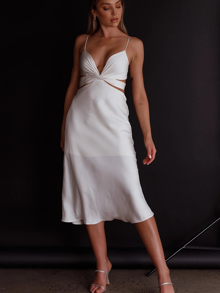 Dance With Me Crossover Bust Midi Dress Ivory 6