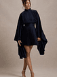 Charity | Navy Pleated High-Neck Mini Dress With Cape Sleeves - thumbnail 1