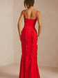 Corset Frill Skirt Maxi Dress in Scarlet Red - thumbnail 2