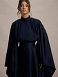 Charity | Navy Pleated High-Neck Mini Dress With Cape Sleeves - thumbnail 3
