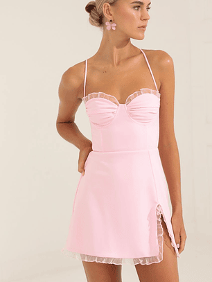 Corset Ruffle Dress in Pink
