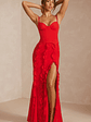 Corset Frill Skirt Maxi Dress in Scarlet Red - thumbnail 6