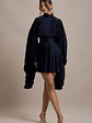 Charity | Navy Pleated High-Neck Mini Dress With Cape Sleeves - thumbnail 5