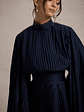 Charity | Navy Pleated High-Neck Mini Dress With Cape Sleeves - thumbnail 6