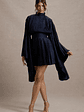 Charity | Navy Pleated High-Neck Mini Dress With Cape Sleeves - thumbnail 7