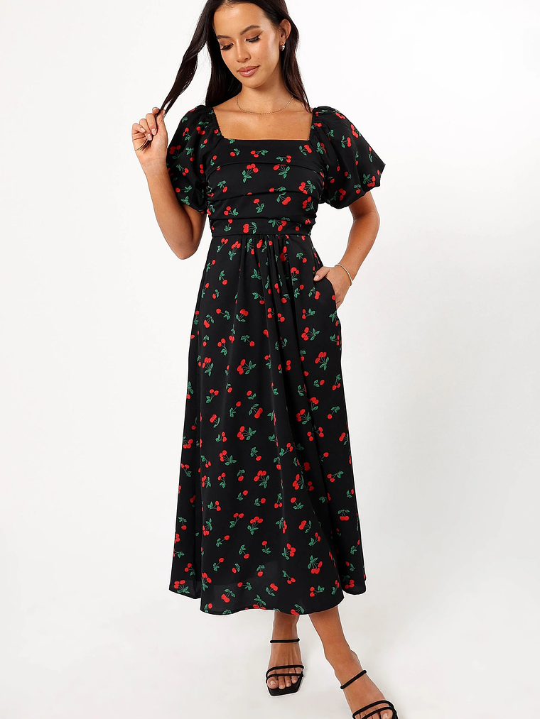 Chlo Puff Sleeve Midi Dress - Cherry Print 4