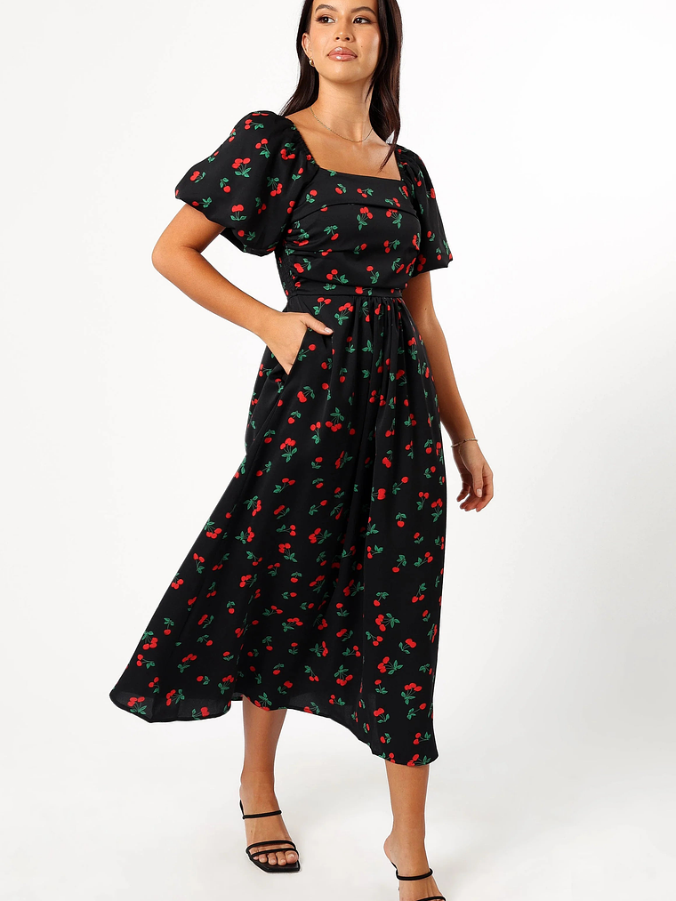Chlo Puff Sleeve Midi Dress - Cherry Print 7