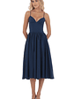 Corset V-Neck Midi Dress in Navy - thumbnail 1