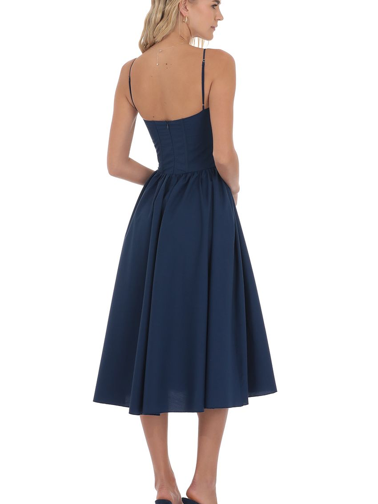 Corset V-Neck Midi Dress in Navy 2