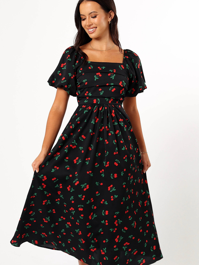 Chlo Puff Sleeve Midi Dress - Cherry Print 9