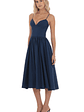 Corset V-Neck Midi Dress in Navy - thumbnail 3