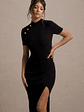 Claudetta | Black High-Neck Short-Sleeve Split Maxi Dress - thumbnail 3