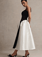 Christie | Black and Cream Scoop-Neck Midi Dress With Volume Skirt - thumbnail 4