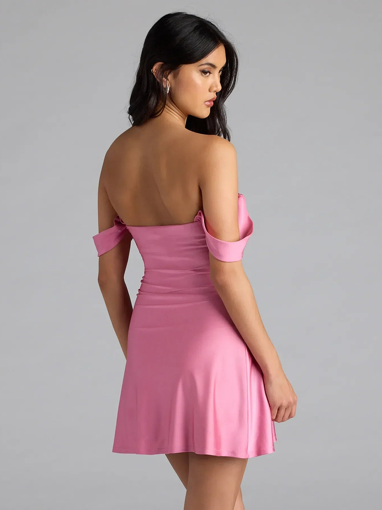 Classics Lover Off-The-Shoulder Satin A-Line Mini Dress 14