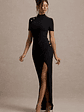 Claudetta | Black High-Neck Short-Sleeve Split Maxi Dress - thumbnail 5