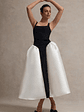 Christie | Black and Cream Scoop-Neck Midi Dress With Volume Skirt - thumbnail 5