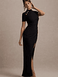 Claudetta | Black High-Neck Short-Sleeve Split Maxi Dress - thumbnail 6