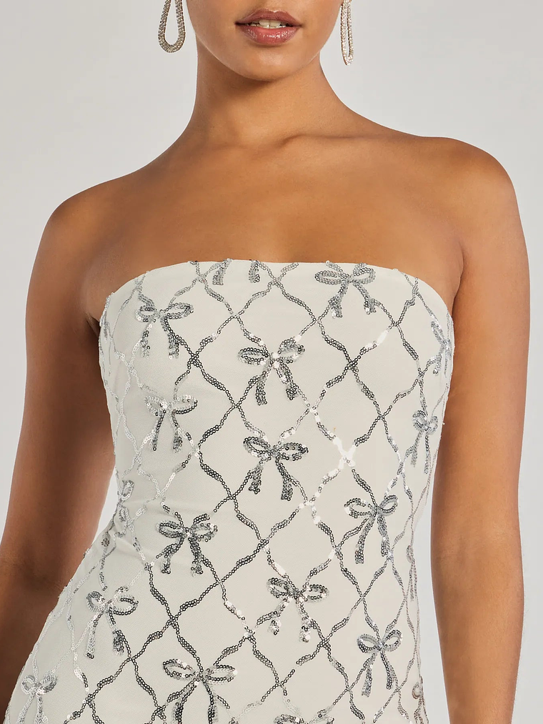 Cutest Style Sequin Bow Strapless Lace-Up Mini Dress 5