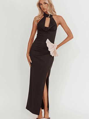Charlene Cowl Halterneck Maxi Dress Black