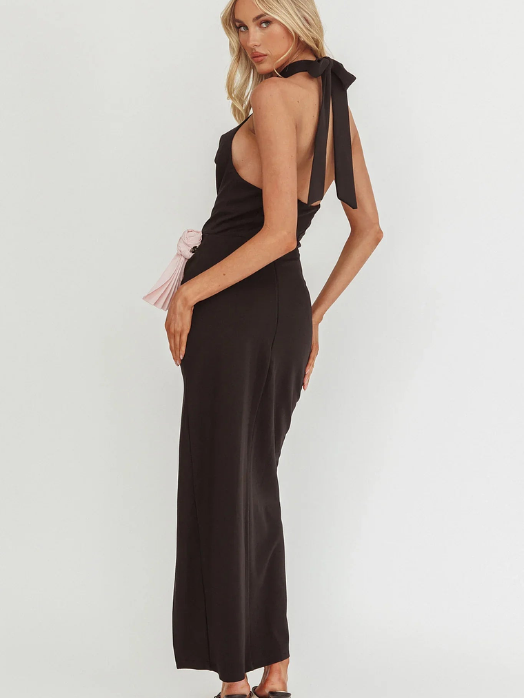 Charlene Cowl Halterneck Maxi Dress Black 2