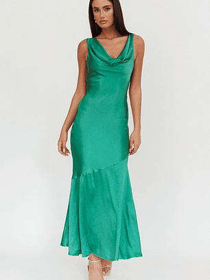 Cecilia Cowl Neck Drape Back Maxi Dress Emerald