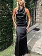 Corwin Open Back Satin Maxi Dress - Black - thumbnail 6