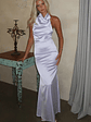 Corwin Open Back Satin Maxi Dress - Lilac - thumbnail 1