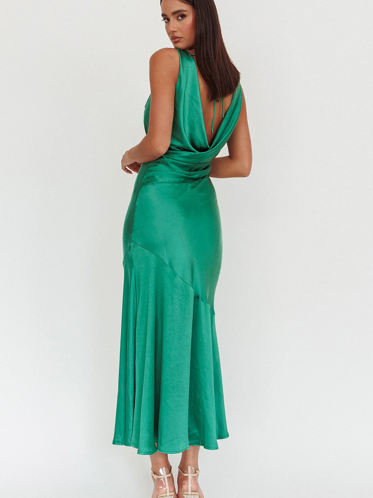 Cecilia Cowl Neck Drape Back Maxi Dress Emerald 2