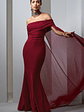 Carlotta | Berry Bardot Maxi Dress With Chiffon Cape - thumbnail 1