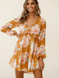 Cutie Pie Long Sleeve Babydoll Dress Rose Print Mustard - thumbnail 3