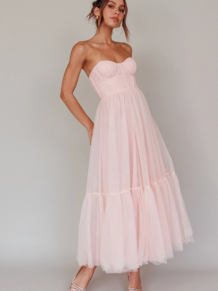 Dancing With Me Sweetheart Tulle Midi Dress Pink 1