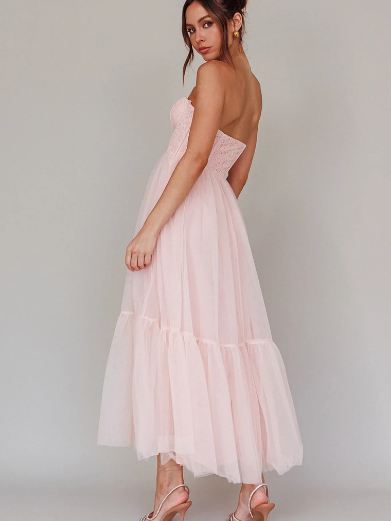 Dancing With Me Sweetheart Tulle Midi Dress Pink 2