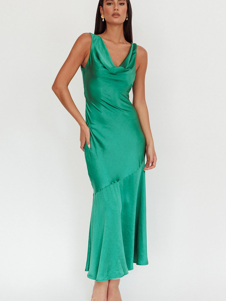 Cecilia Cowl Neck Drape Back Maxi Dress Emerald 5