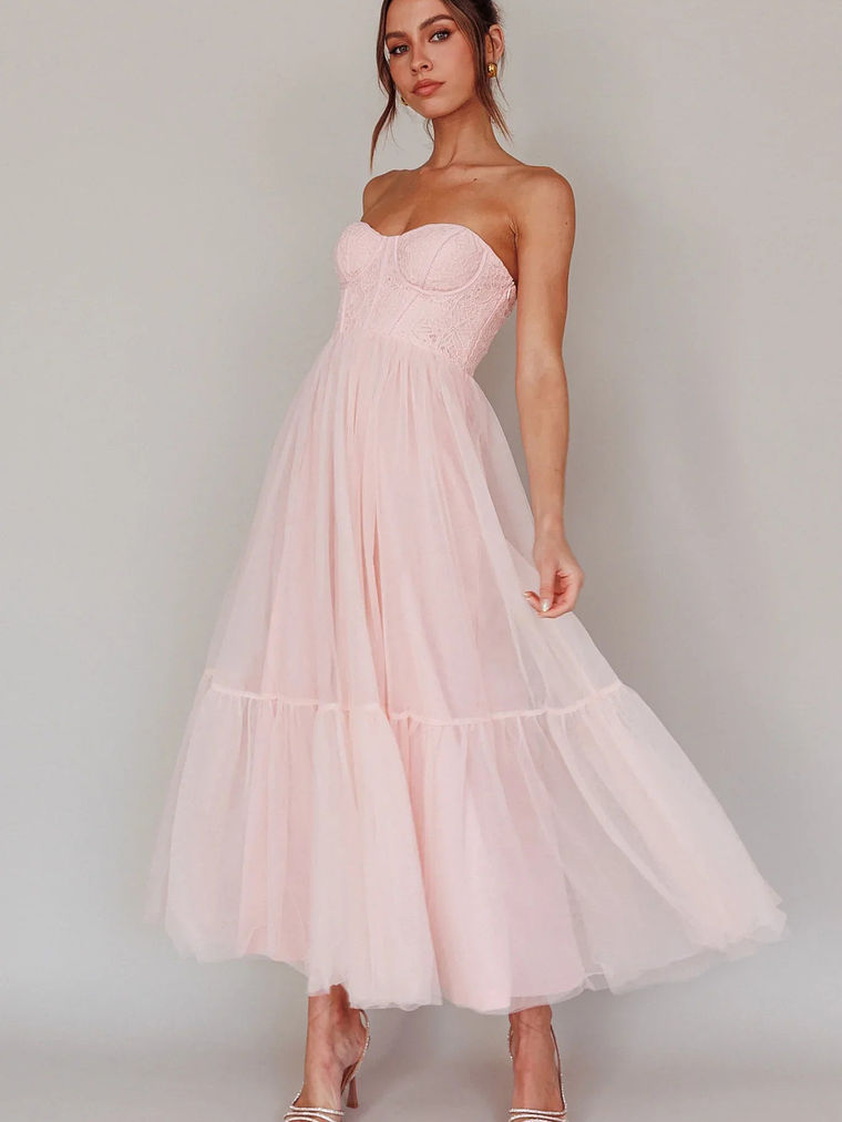 Dancing With Me Sweetheart Tulle Midi Dress Pink 3