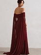 Carlotta | Berry Bardot Maxi Dress With Chiffon Cape - thumbnail 3