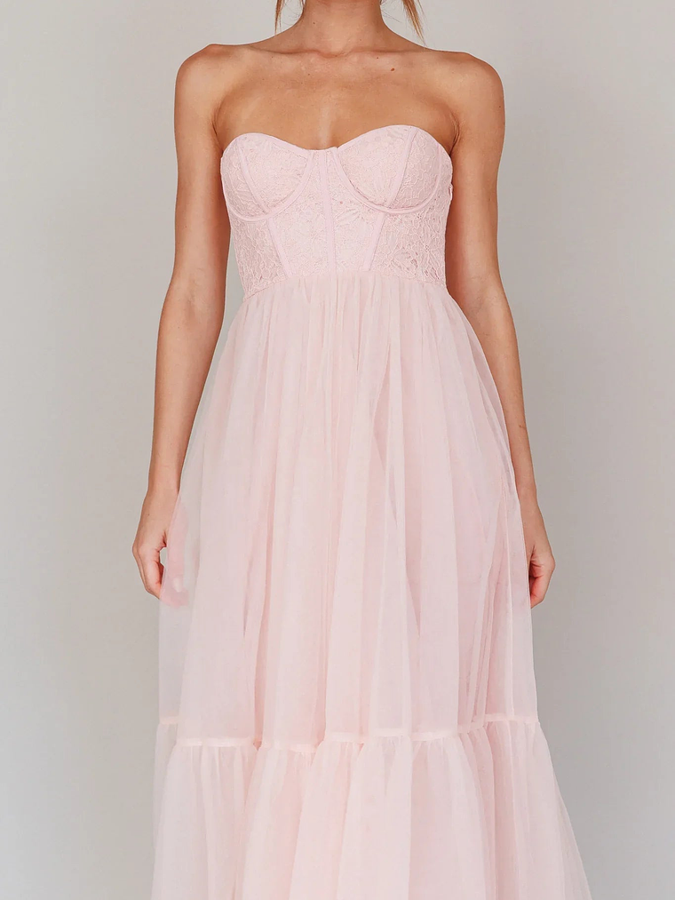 Dancing With Me Sweetheart Tulle Midi Dress Pink 4
