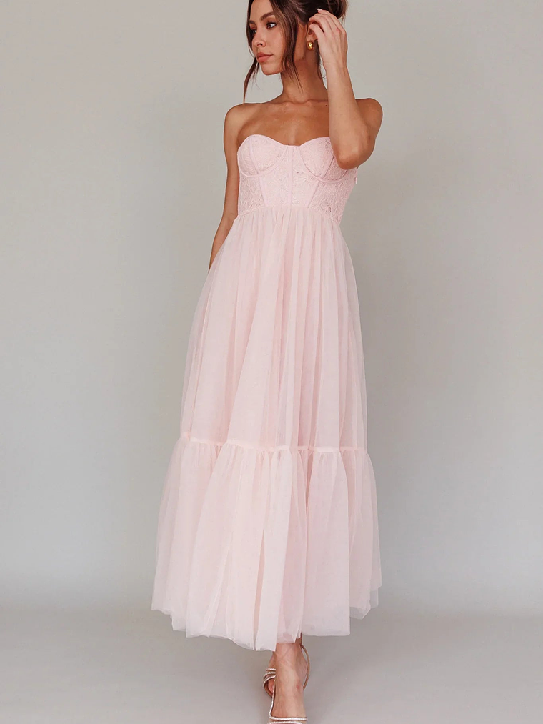 Dancing With Me Sweetheart Tulle Midi Dress Pink 5