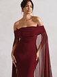Carlotta | Berry Bardot Maxi Dress With Chiffon Cape - thumbnail 4