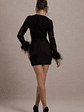 Charli | Black Mesh Long-Sleeve Feather-Trim Mini Dress - thumbnail 2