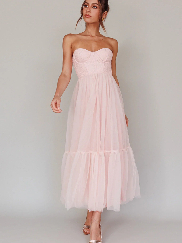 Dancing With Me Sweetheart Tulle Midi Dress Pink 7